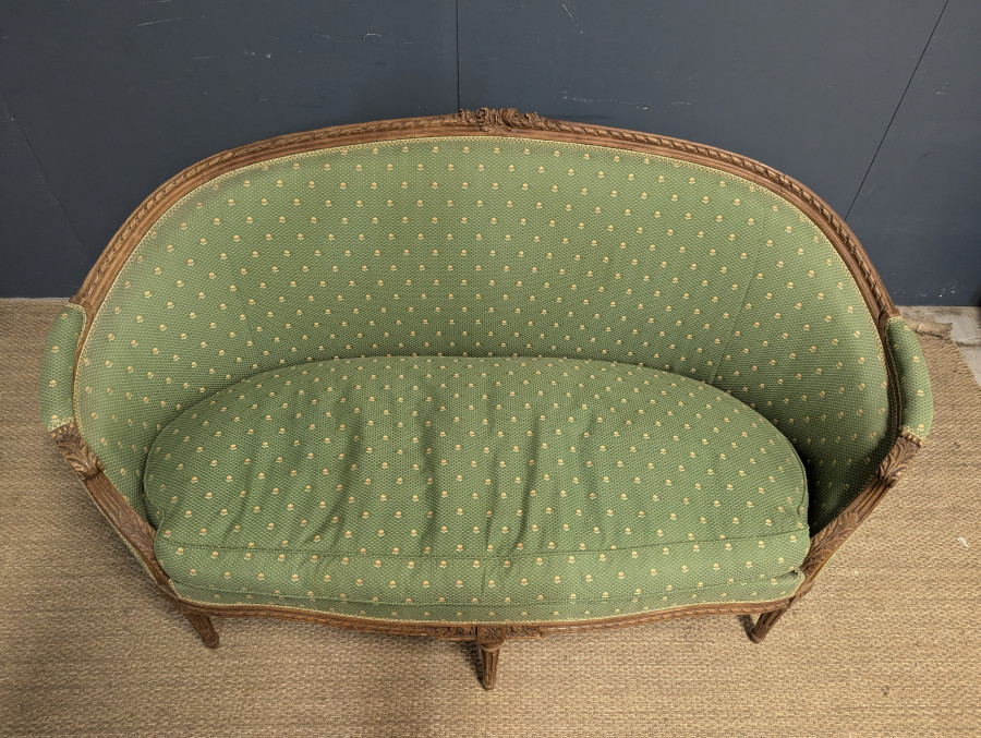 Banquette verte style Louis XVI en chêne