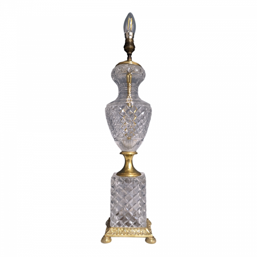 Pied de lampe de style Empire en cristal taillé et bronze