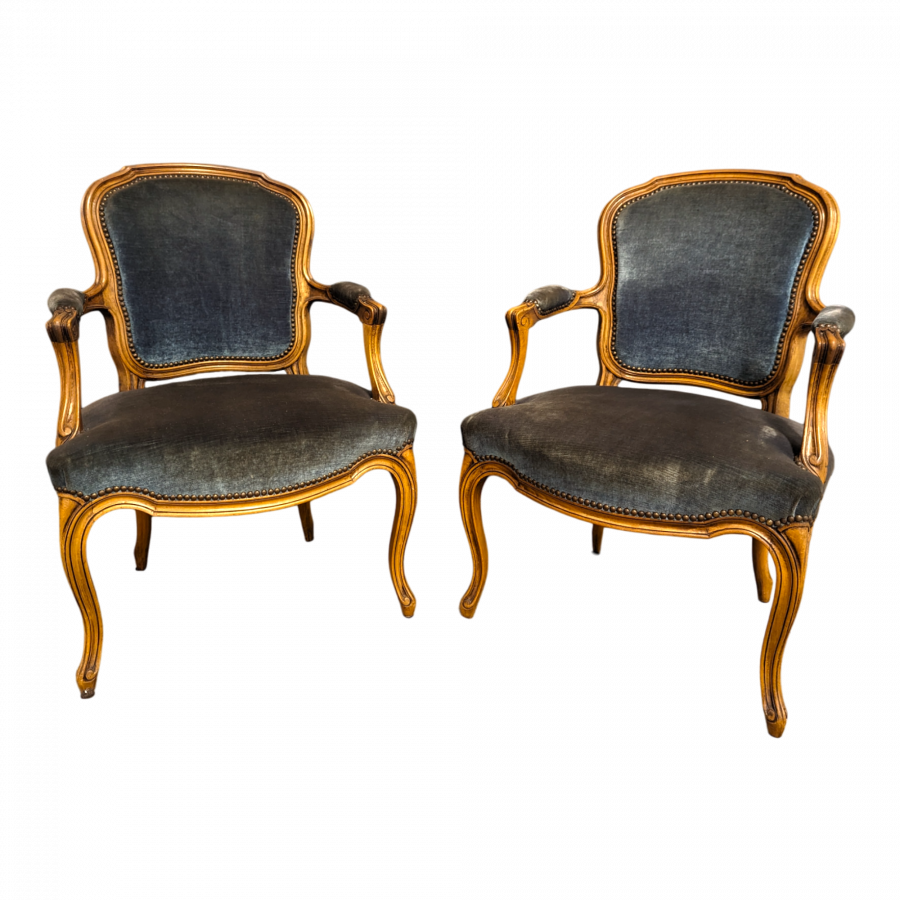 Paire de fauteuil bleu de style Louis XV