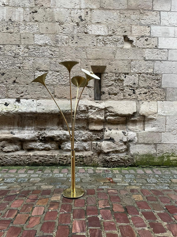 Lampadaire doré Italien années 1970