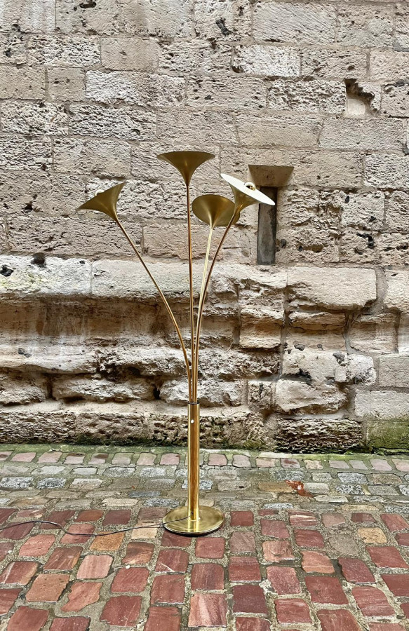 Lampadaire doré Italien années 1970