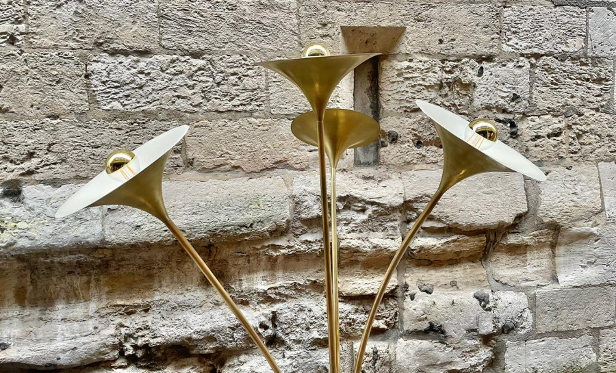 Lampadaire doré Italien années 1970