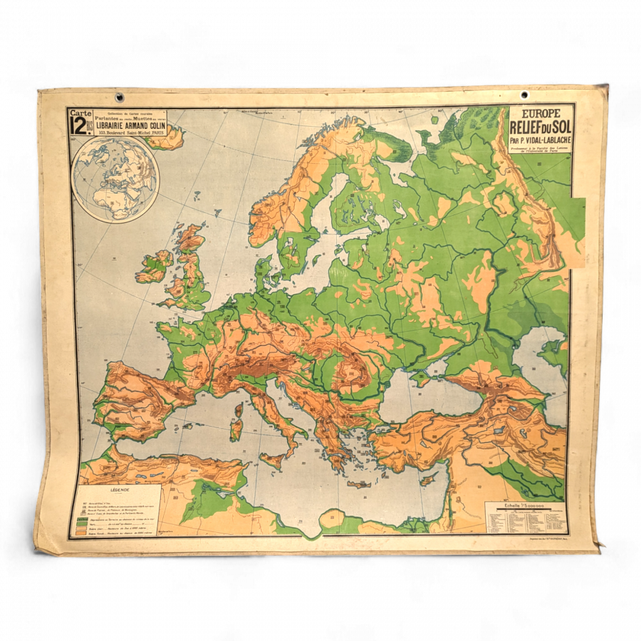 Carte Relief du sol d'europe par P. Vidal Lablache