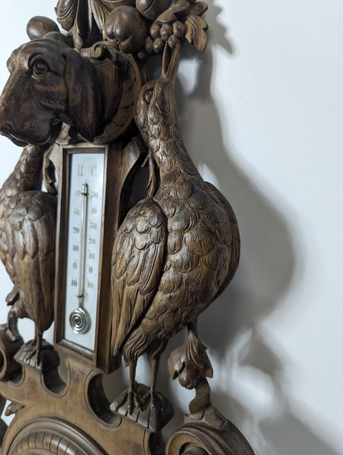 Baromètre thermomètre à décor de chasse